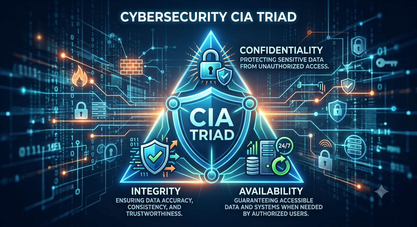 CIA Triad diagram showing confidentiality, integrity and availability