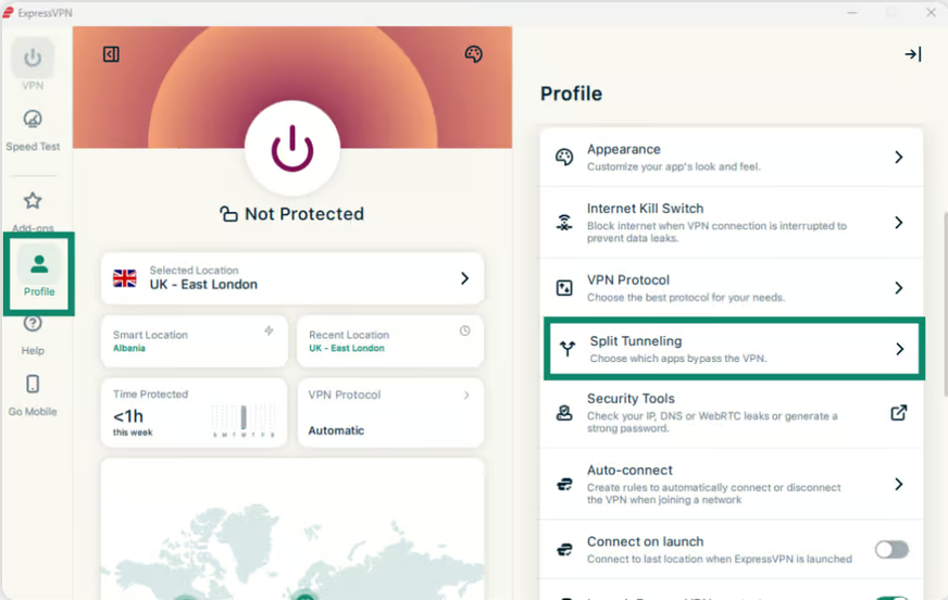 ExpressVPN desktop application interface