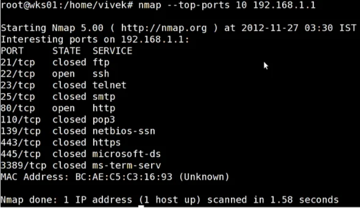 Nmap scan results showing open ports and services
