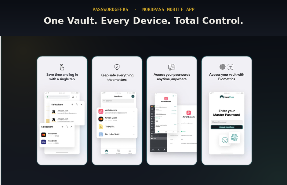 NordPass mobile app showing the vault on a smartphone screen
