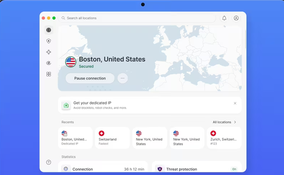NordVPN desktop application interface showing VPN connection and server selection